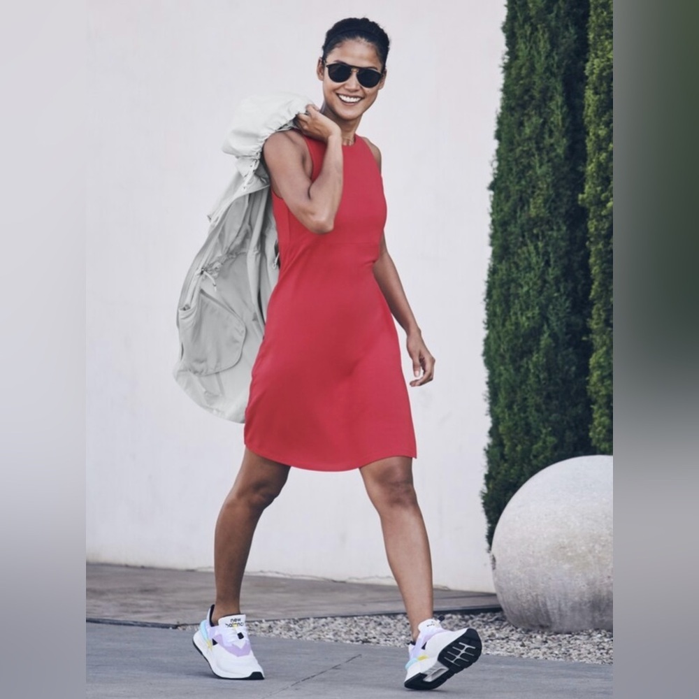 Athleta Orange and Pink Sleeveless Halter Mini Dress